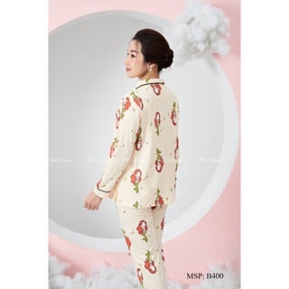 Bộ bầu và sau sinh chất cotton quần có chun chỉnh bụng áo cúc mở ngực giữa - ảnh sản phẩm 5