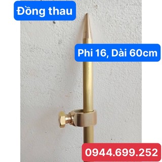 Kim thu lôi, Cọc tiếp địa bằng đồng thau đặc Phi 16, Dài 60cm