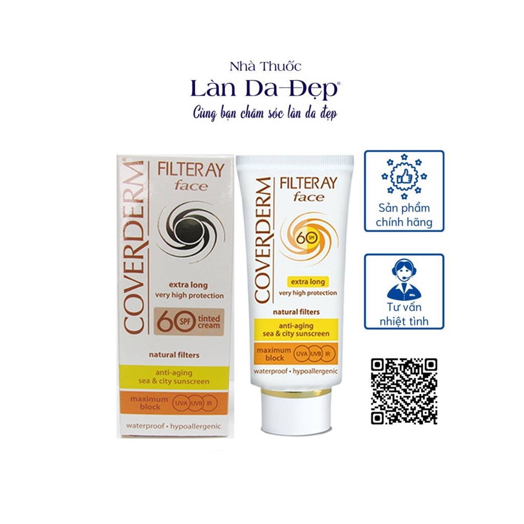 Kem chống nắng phổ rộng ngăn chặn 4 tia COVERDERM FILTERAY FACE SPF 60