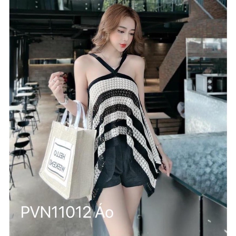 ÁO YẾM LEN 2 DÂY CHÉO CỔ VẠT NHỌN 2 BÊN Xinh Sang Sành Điệu Sang Chảnh Phong Cách Thời Trang Nữ