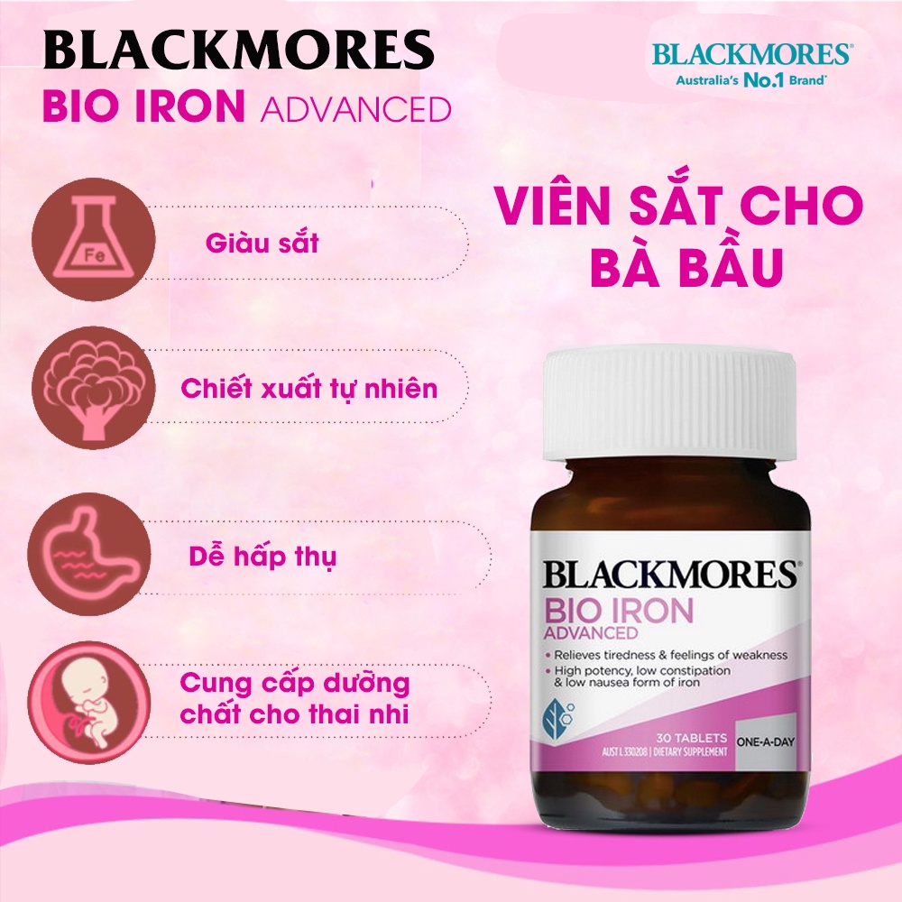 Sắt bầu Blackmores Pregnancy Iron 30 viên chính hãng Úc bổ sung sắt cho bà bầu giúp phòng ngừa thiếu máu