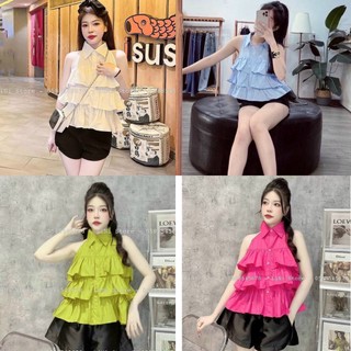 Áo sơ mi sát nách bèo 3 tầng, áo sát nách thô điệu đà nữ tính