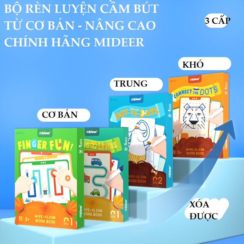 Bộ thẻ Mideer rèn luyện đôi tay nối điểm não trái não phải - tặng kèm bút xóa đi viết lại nhiều lần