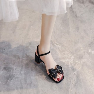 Giày sandal Size 35-43 cao gót nữ CCS75 6 phân mũi vuông 2 màu đen kem thời trang 2023