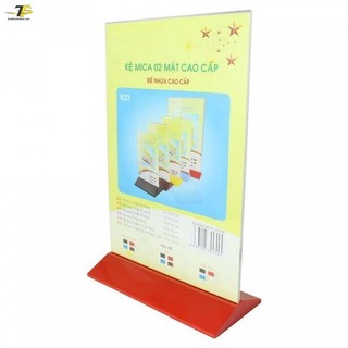 Kệ Mica 2 mặt A5 ngang - đế nhựa cao cấp màu Xanh, Đỏ, Đen - 210x150mm - E22