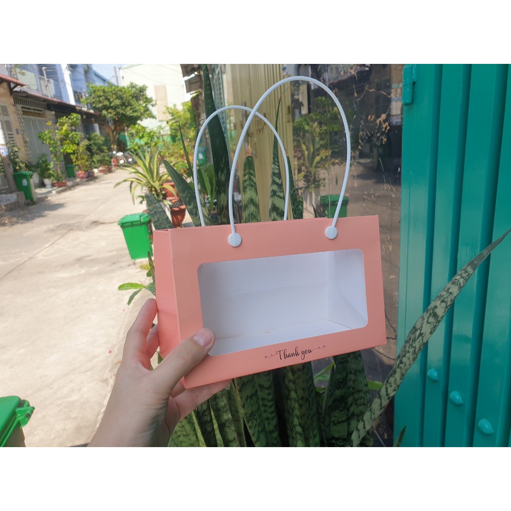 25 cái - Túi giấy mặt kiếng mica đựng yến, saffaron, quà tặng - Mẫu 60S Cam