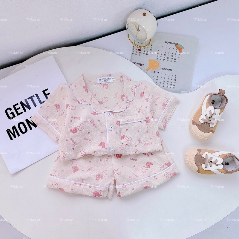 Pijama Cho Bé  GIN KIDS STORE Bộ Cộc Tay Pijama Cho Bé Cho Bé Trai,Bé Gái, Chất Liệu Pima, đũi, xốp, 10-22kg