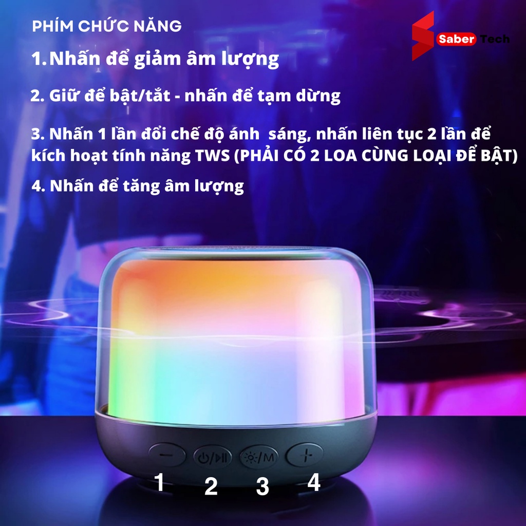 Loa bluetooth mini đèn LED RGB 360 độ, kết nối không dây HP S02, âm thanh HIFI, trong trẻo bass mạnh pin trâu thẻ nhớ