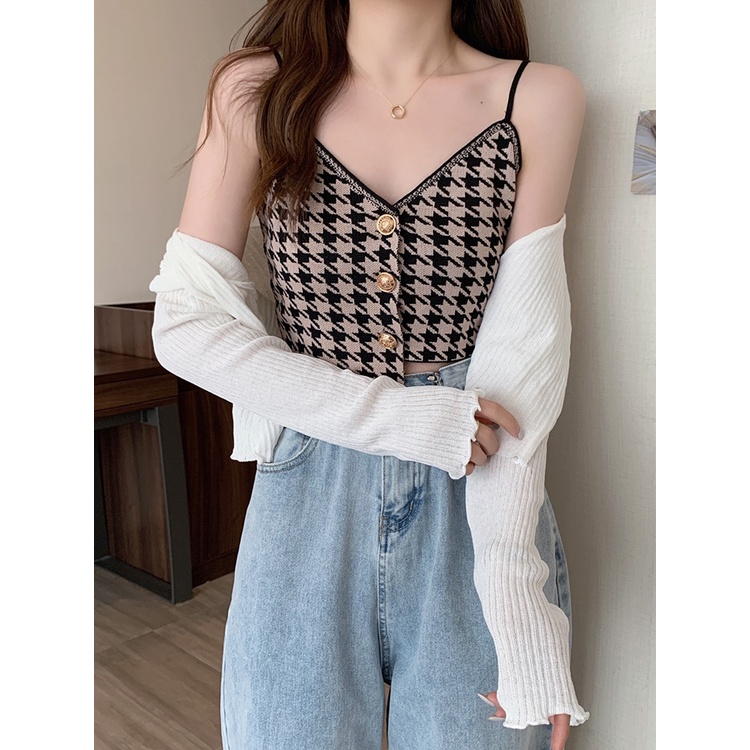 Áo BRa Croptop 2 Dây Cổ Chữ V  Hoạ Tiết Karo Thiết kế Lệch Tà  Quyến Rũ 0095