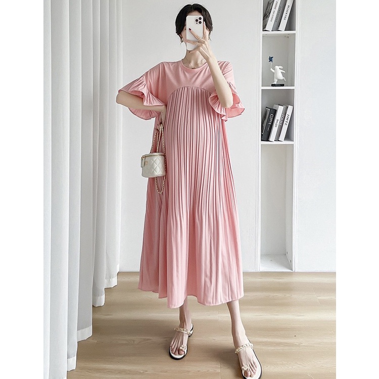 T-Mie | Đầm Bầu Maxi Quảng Châu Tay Loe Phối Dập Li Tiểu Thư Siêu Sang Chảnh Công Sở Đi Tiệc Đẹp
