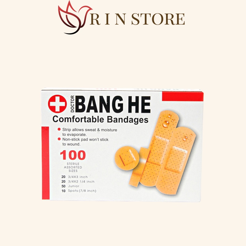 Băng Cá Nhân Hộp 100 Miếng  Các Loại Chống Thấm Nước Bảo Vệ Vết Thương Tiện Lợi RIN