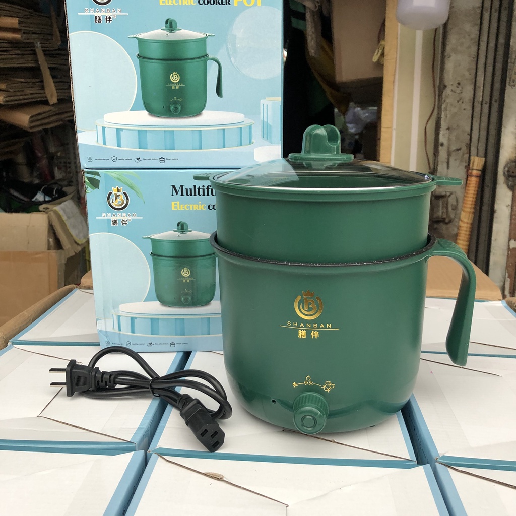 Nồi nấu đa năng mini Shanban với thiết kế thuận tiện có thể dùng hấp ăn lẩu đều được, Nồi hấp mini 2 tầng chống dính