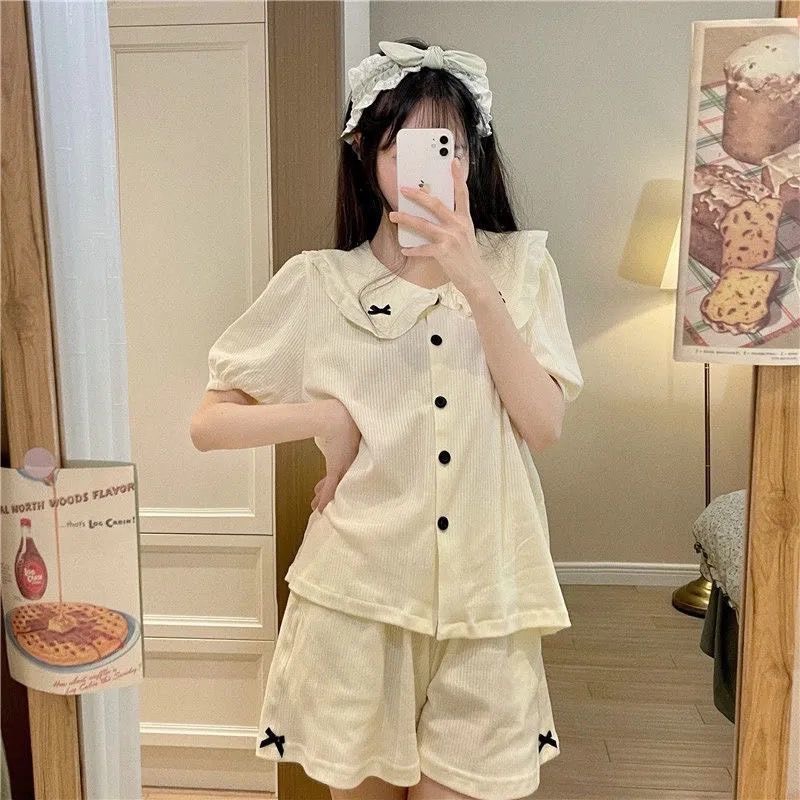 Bộ ngủ cộc tay mùa hè phong cách dễ thương, đồ ngủ pyjama siêu thoáng mát