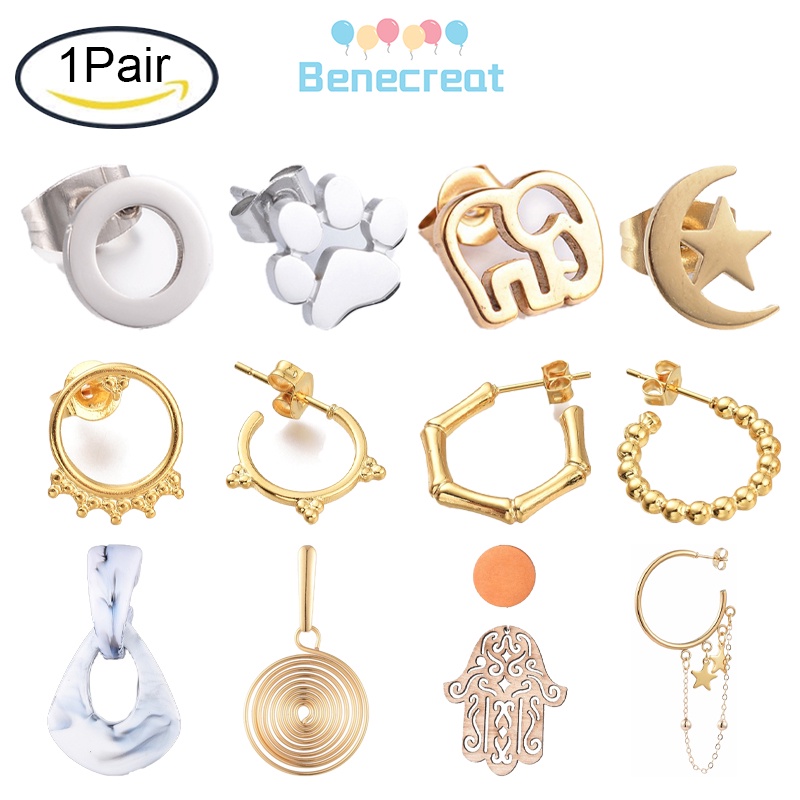 Set 1/ 2 đôi bông tai BENECREAT bằng thép không gỉ 304 nhiều mẫu tuỳ chọn