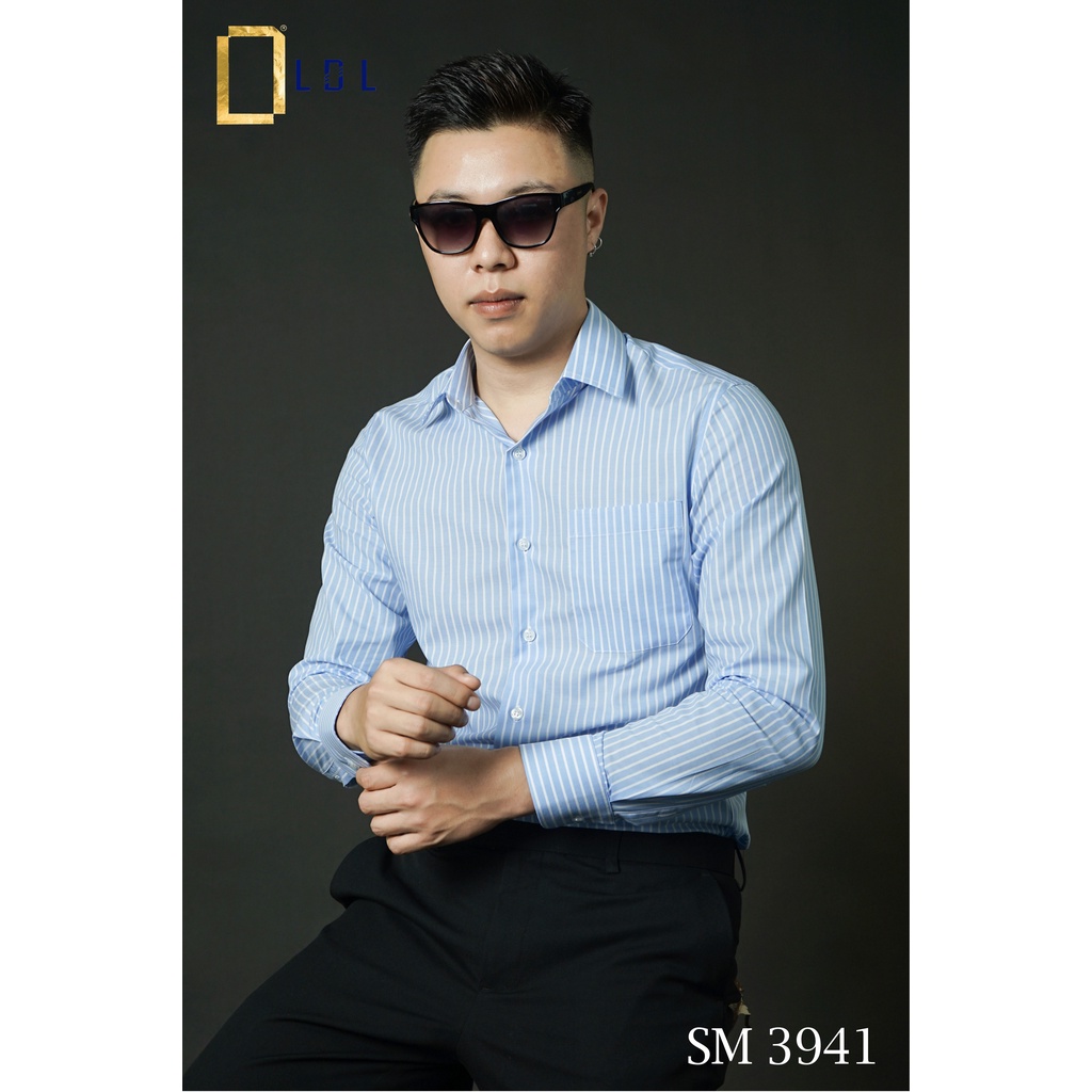Áo sơ mi nam dài tay sọc dọc chất liệu Cotton hạn chế nhăn nhàu, thấm hút mồ hôi thương hiệu LDL