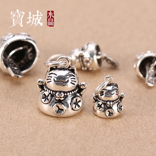 Mặt Dây Chuyền Bạc s925 Hình Mèo May Mắn Đính Chuông Kiểu Thái