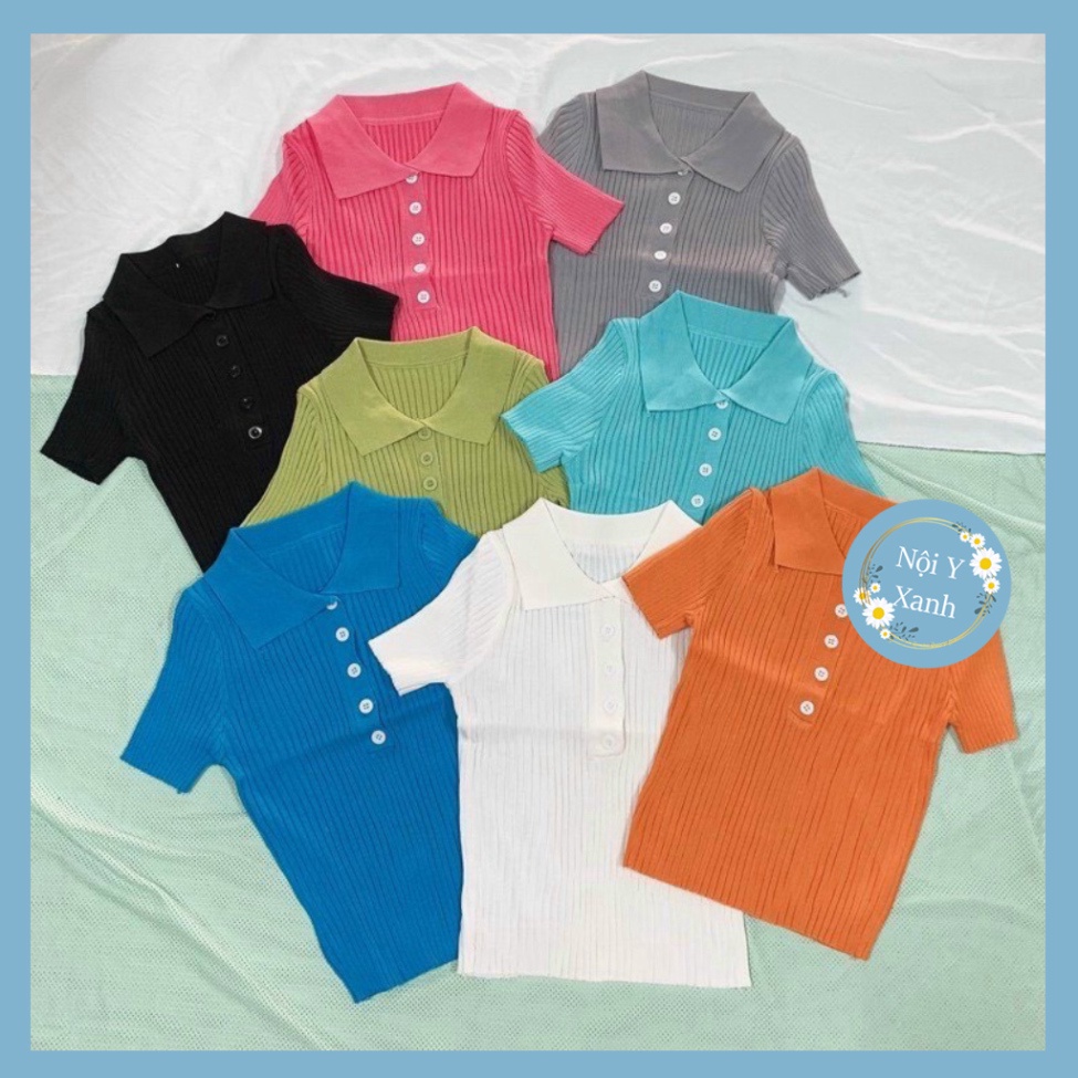 áo thun len nữ ngắn tay chất len tăm mỏng co giãn phong thái tươi trẻ nhiều màu sắc Nội Y Xanh