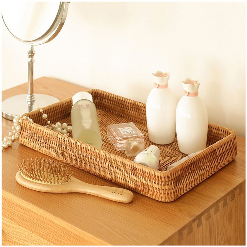 Combo khay đựng đồ mây tre đan, khay mây decor trang trí nhiều kích thước