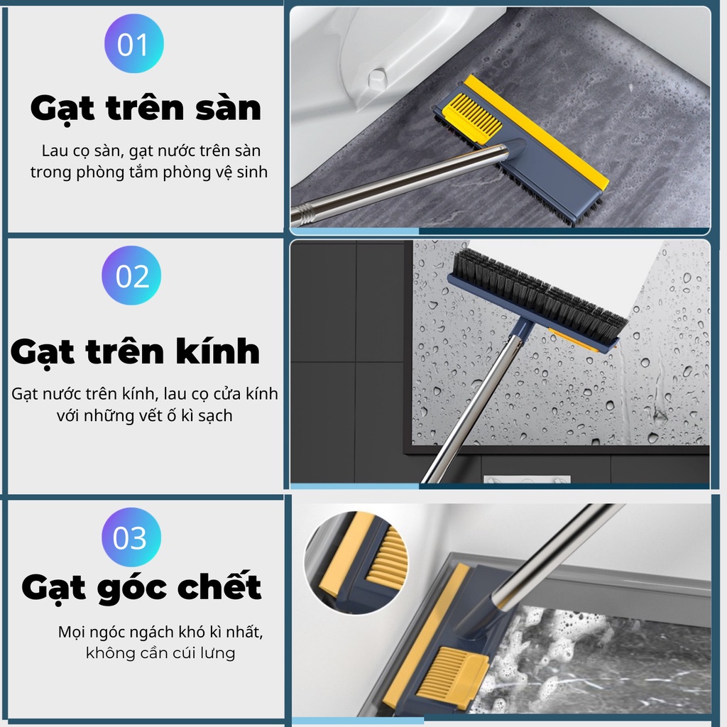 Cây chà sàn nhà tăm 2in1 vừa chà sàn vừa gạt nước, chổi cọ nhà tắm thông minh HF004