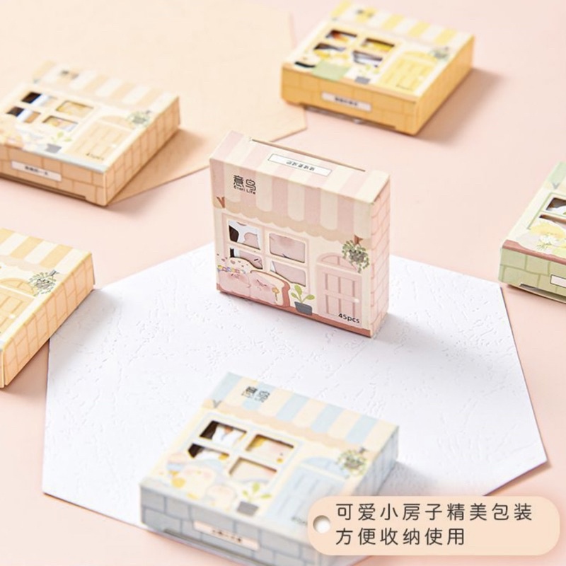 Hộp sticker 45 miếng dán trang trí hoạ tiết kiểu dáng hoạt hình dễ thương hình ngôi nhà