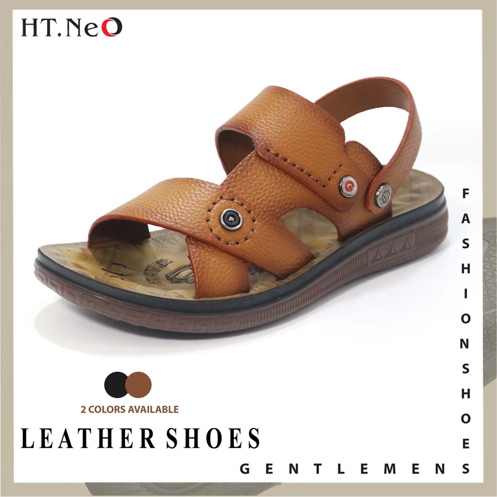 Sandal nam lót đệm massage da bò thật HT.NeO , Dép quai hậu nam đế kếp êm mềm phong cách thoáng mát tiện lợi SD621