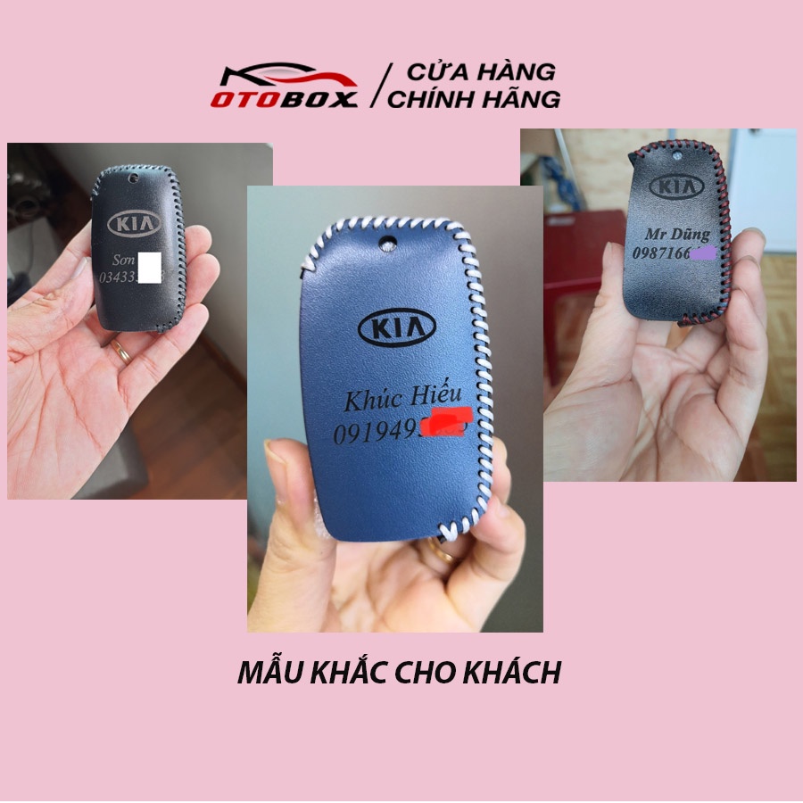 Bao da chìa khóa ô tô xe hơi Kia Morning, Soluto chìa điện gập 2 nút da thật bảo vệ chống xướt chính hãng