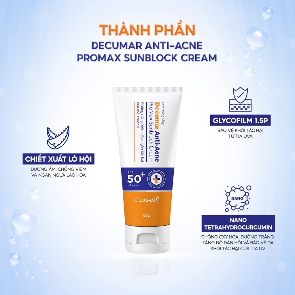 Kem Chống Nắng Tái Tạo Da Decumar Anti-Acne ProMax Sunblock Cream SPF50+ 50g