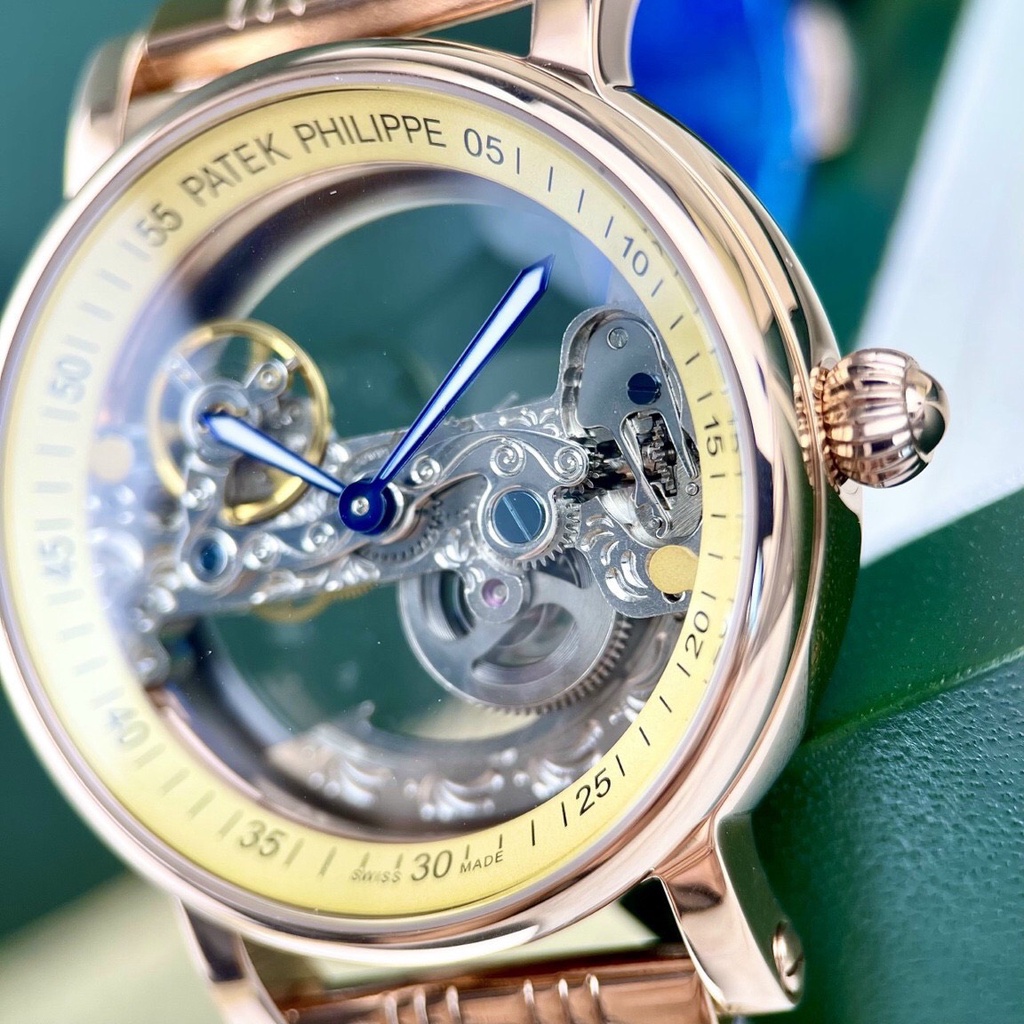 Đồng hồ Nam Ptek cơ Automatic kín trong độc đẹp lạ dây kim loại 40mm vỏ vàng, vỏ trắng