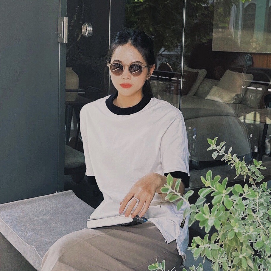 Ivory t-shirt |  MEMS Áo thun cotton tay ngắn cổ tròn trơn phối bo cổ điển nam nữ