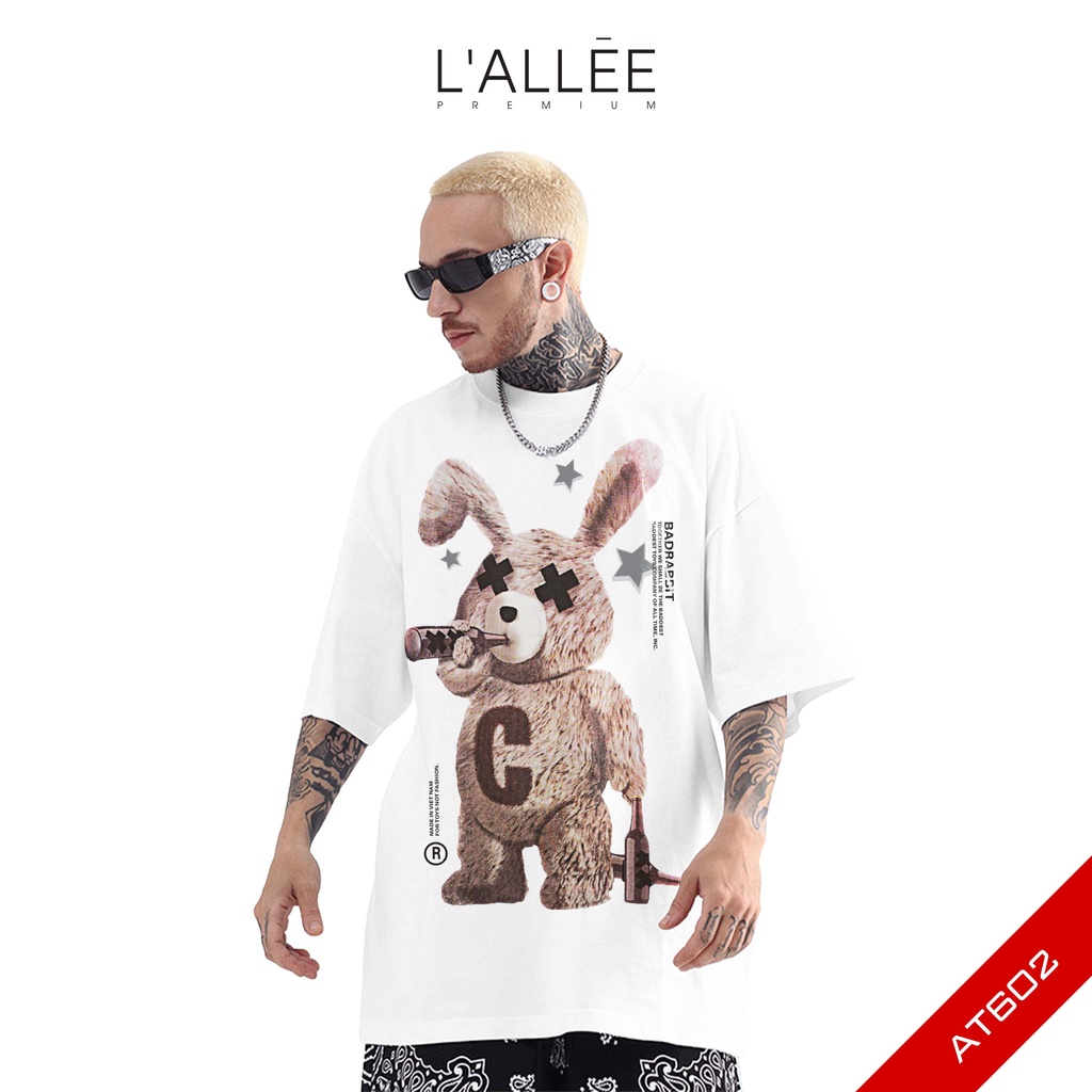 Áo thun Nam unisex LALLEE họa tiết Rabit chất liệu Cotton mềm mại, áo phông tay lỡ dáng đứng, dày dặn, thoáng mát AT602