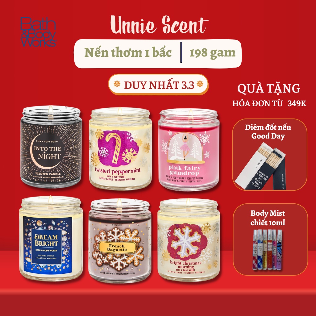 Nến Thơm Bath And Body Works 1 Bấc Cao Cấp, Nến thơm Tinh Dầu Thư Giãn (198g)