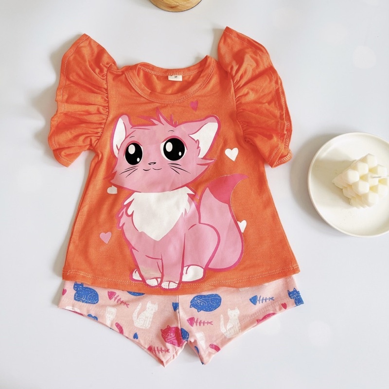Đồ bộ tay bèo bé gái in hình