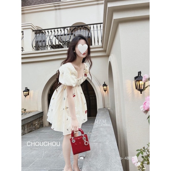 Váy babyboll thô hoa tay bồng tiểu thư