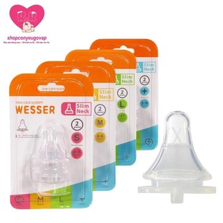 Vỉ 2 núm ty wesser silicone cổ hẹp - new - size s, m, l