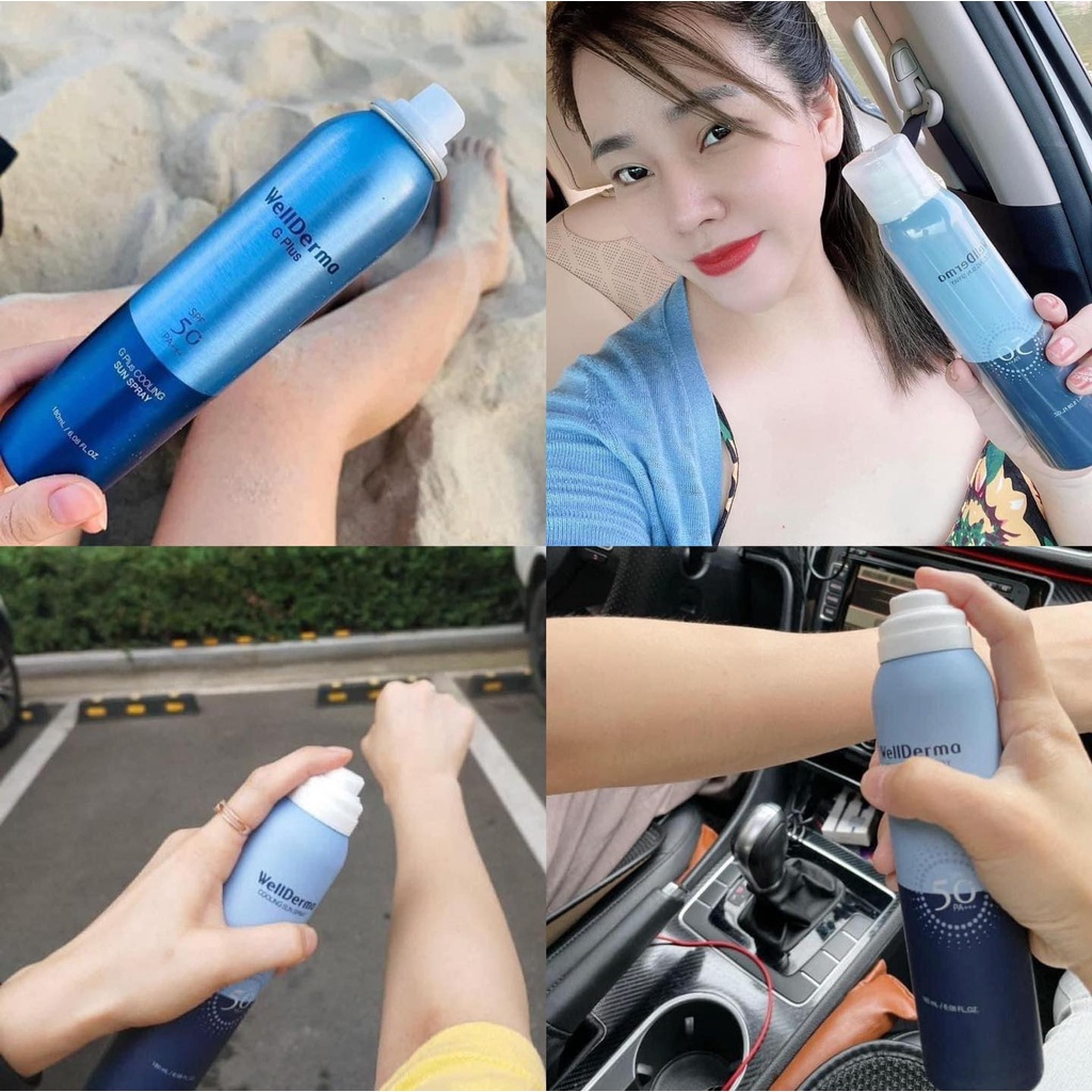 Xịt Chống Nắng Body Wellderma G PLus Cooling Sun Spray 180ml- Chống Trôi, Giảm Nhiệt, Làm Mát Da
