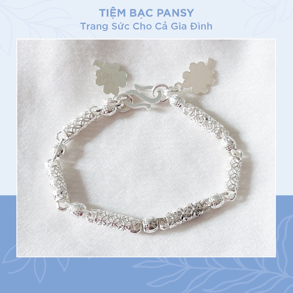 Lắc bạc cho bé trai hình trụ kim tiền PANSY - Vòng đeo tay trẻ em bằng bạc ta cao cấp