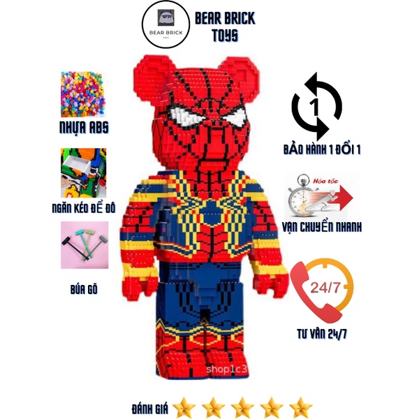 Lego Bear Brick Người nhện Spider Man 73cm-Bộ đồ chơi lắp ráp mô hình gấu bear brick người nhện Spider man 73cm-B19