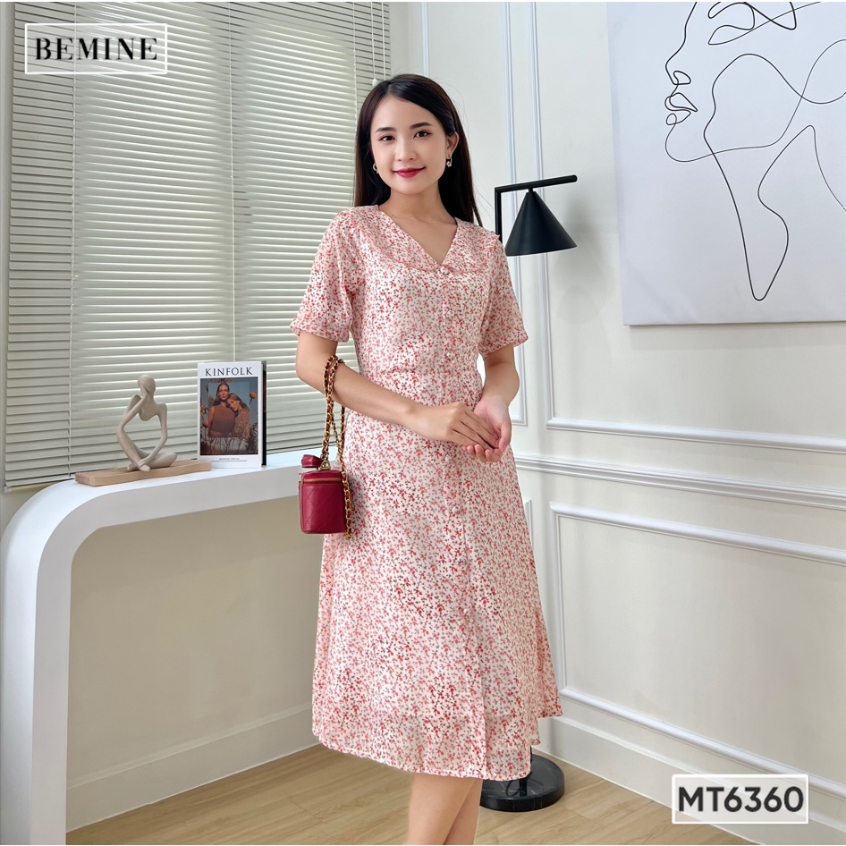 Đầm hoa nhí cổ bèo đính nút tay phồng BEMINE MT6360