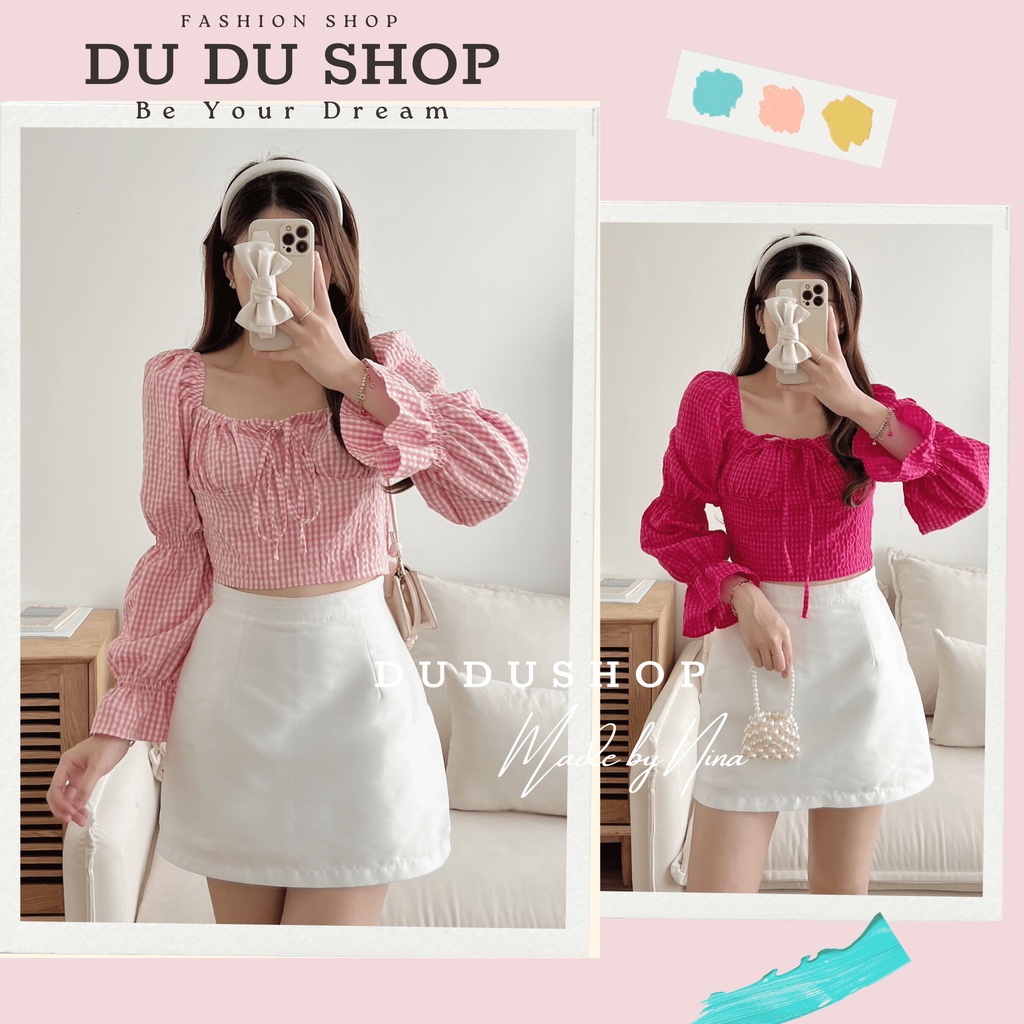 Áo sơ mi thô croptop dài tay bo chun tay cá tính Hàn Quốc có ảnh thật-dd99