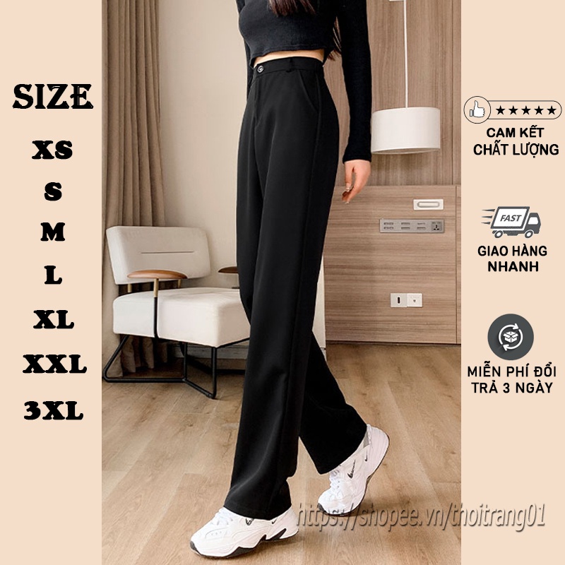 Quần ống rộng suông nữ quần tây nữ lưng cao bigsize màu đen dáng dài chất dày cao cấp culottes khóa trước co giãn