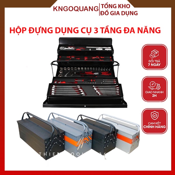 Hộp Đựng Dụng Cụ, Hộp Đồ Nghề Đa Năng 3 Tầng 2 Tay Chất Liệu Thép Sơn Tĩnh Điện Chống Nước Chống Sốc Tốt