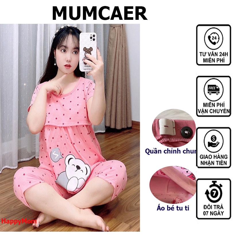 Đồ bộ bầu mặc nhà chất liệu cotton họa tiết gấu ngủ ngon nhiều màu sắc