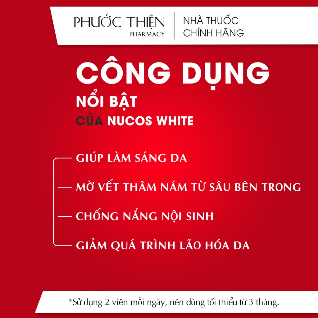 Date mới - Viên uống đẹp da của Nhật Nucos White trắng da, chống nắng, dưỡng da từ sâu bên trong 60 Viên