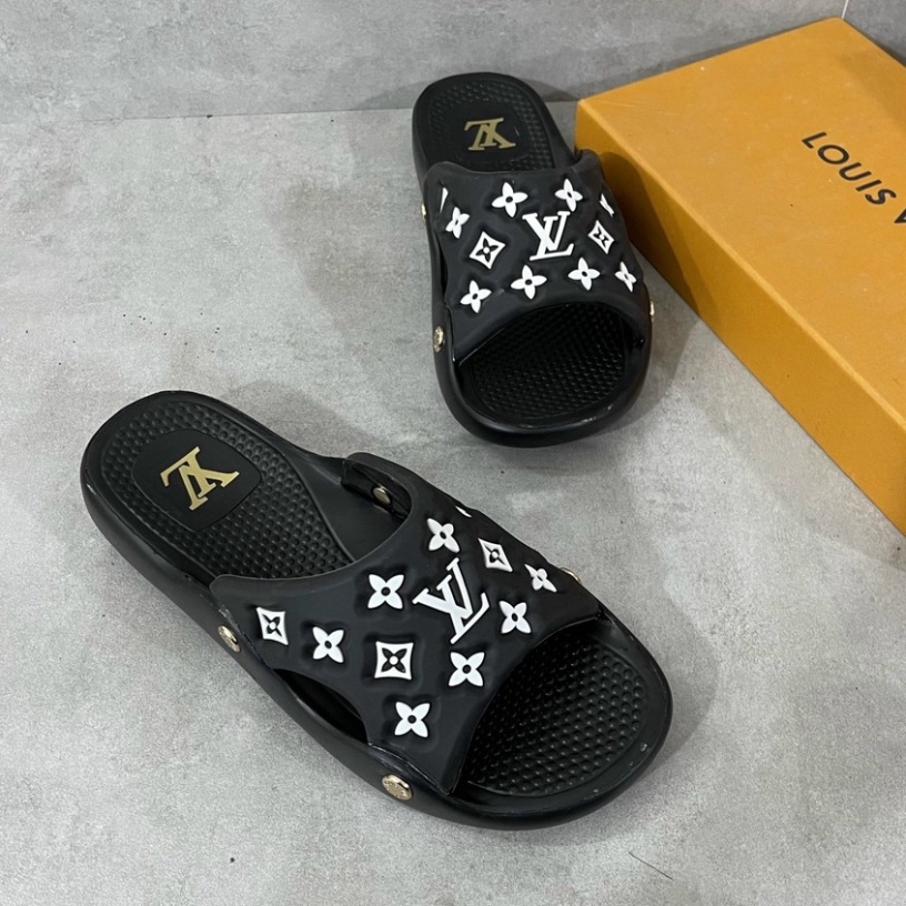 Dép LV In Hoa Nam Nữ - Dép Quai Ngang đế da êm chân bền chắc thời trang