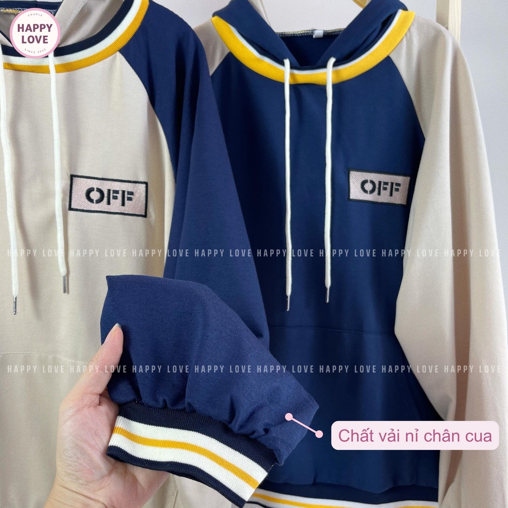 Áo hoodie đôi nam nữ HAPPYLOVE áo cặp đôi mùa đông thêu chữ OFF phối màu thời trang H11