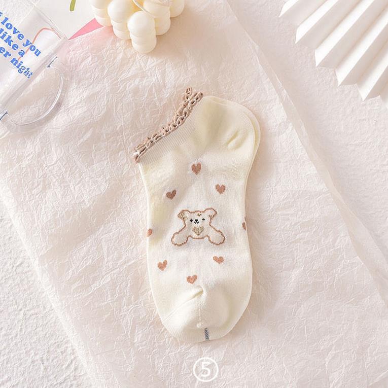 Set 10 tất vớ cổ ngắn nữ hình gấu kem cổ nhúm phong cách hàn quốc cao cấp