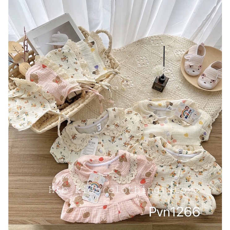 Body xô muslin kèm mũ cực xinh cho bé