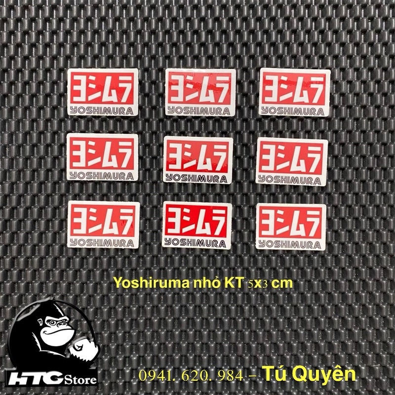 Tem Logo thương hiệu Yoshimura đỏ dán trang trí nón - xe, tem in 3 lớp nên có lớp nền bóng trong, chống thấm nước.