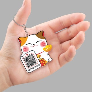 Móc khóa in hình mèo thần tài, in mã qr chất liệu mica bền đẹp chắc chắn Thegioipuzzle