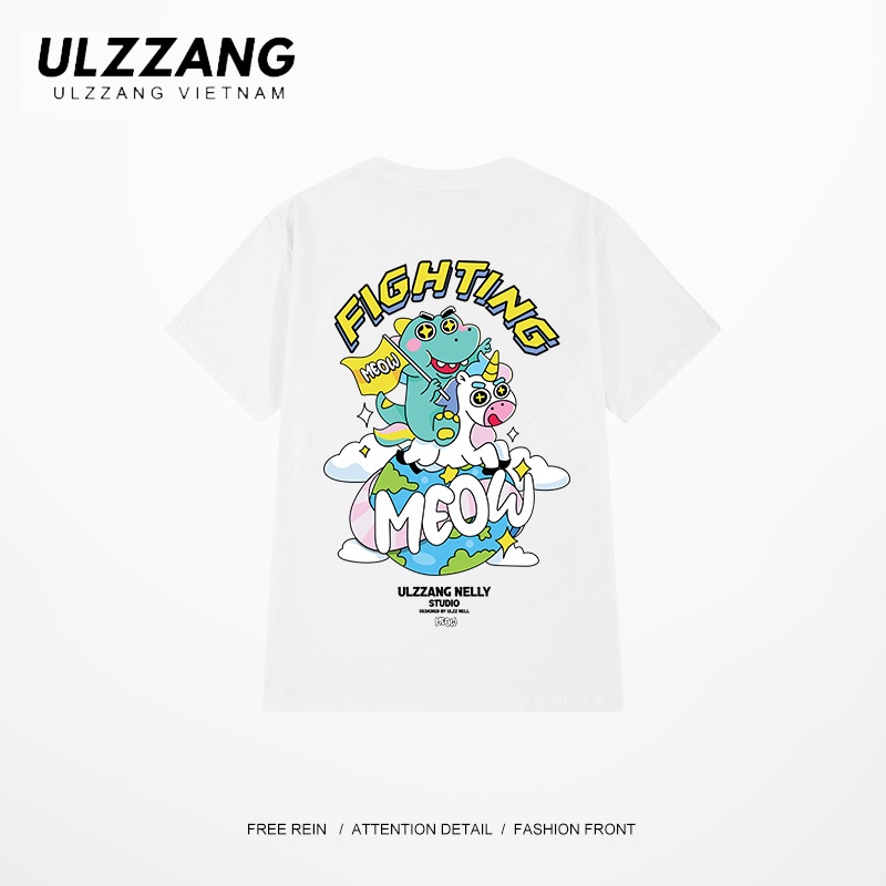 Áo thun unisex local brand ULZZ ulzzang form dáng rộng tay lỡ in hình fighting meow